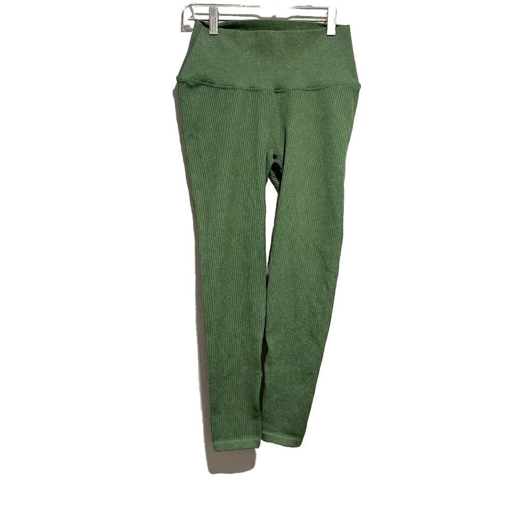 Balance Athletica Women's High Waist Ribbed Leggings Stretch Pull-On Green Mediu